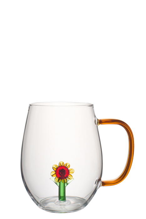 Pahar, floarea-soarelui cu mâner, sticlă, multicolor, 11.8 X 8 cm [3]