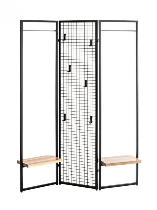 Paravan cu cuier Metal, negru, PU 1, L. 9 cm, L. 105 cm, H 175 cm [1]