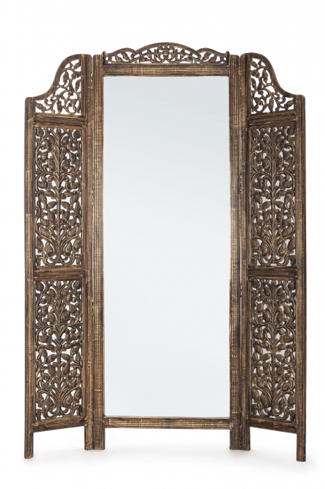 Paravan cu oglinda Tejal, Lemn MDF Sticla, Maro, 130×2.5×180 cm 130x2.5x180