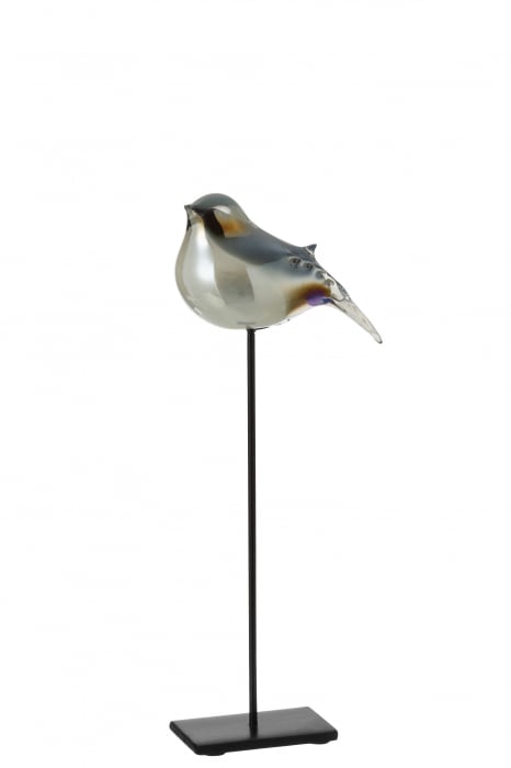 Poza Decoratiune Bird, Sticla, Gri, 12x5x38.5 cm