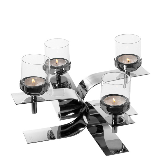 PASSIONA suport lumanare pentru tea lights, include sticla, placata cu nichel 42x42x23.5 cm