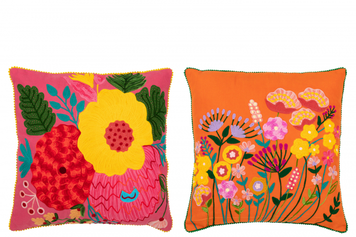 Perna Broderie Flori, Bumbac/Poliester, Portocaliu/Roz, sortiment de 2, L 45| W 45| H 2 cm [2]