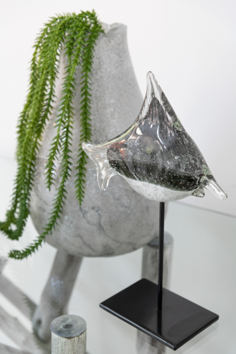 Decoratiune Peste, Sticla, Gri, 23x8x30 cm [2]