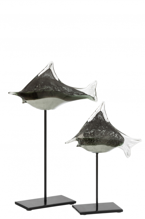 Decoratiune Peste, Sticla, Gri, 26x8x40 cm [2]