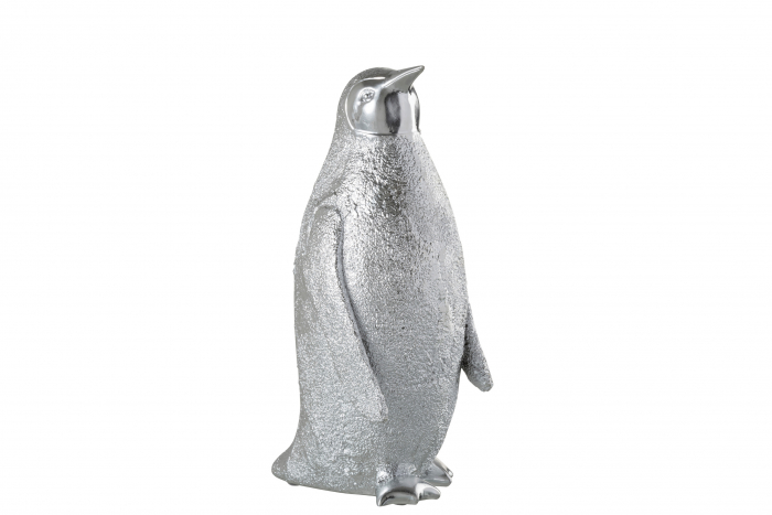 Decoratiune Penguin, Rasina, Argintiu, 13x15x32 cm