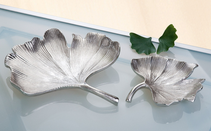 Platou decorativ Ginkgo, aluminiu, argintiu, 20x4x18 cm image7