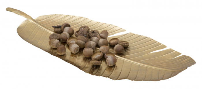 Platou decorativ Leaf glam, fier, auriu, 18X2X55  cm [8]