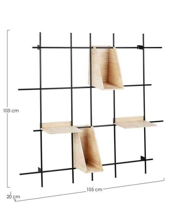 Polita cu 4 rafturi District, Metal, Negru/Maro, 105x20x105 cm [2]