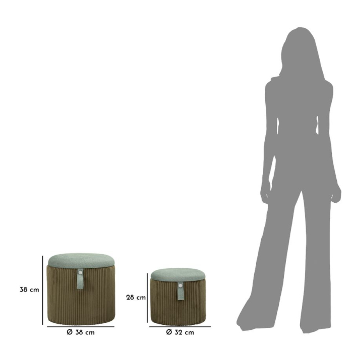 Puf cu spatiu depozitare Bolzano verde set de 2 buc cm ø 38x38-32x28 [9]