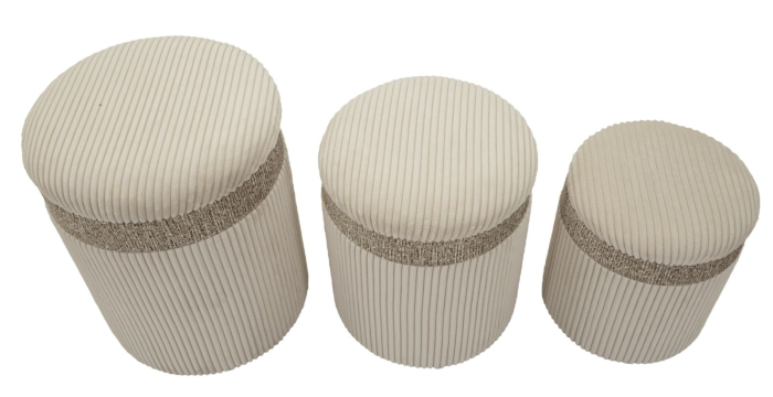  Puf cu spatiu depozitare, crem, set de 3 piese, ø 40,5x49,5-35x42-31x38 cm [2]