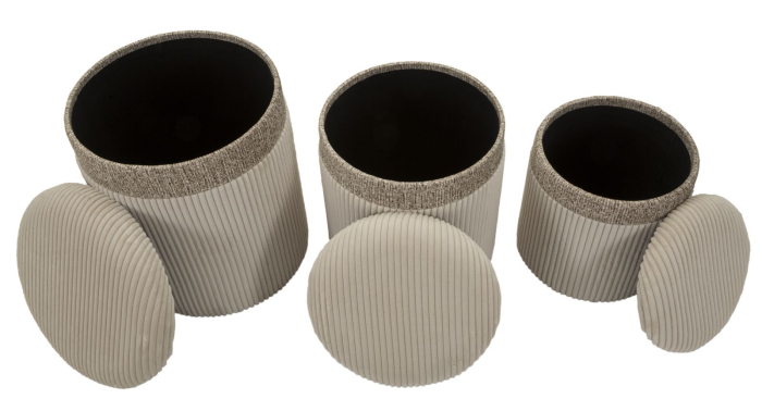  Puf cu spatiu depozitare, crem, set de 3 piese, ø 40,5x49,5-35x42-31x38 cm [6]