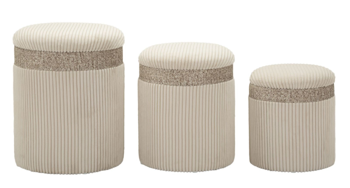  Puf cu spatiu depozitare, crem, set de 3 piese, ø 40,5x49,5-35x42-31x38 cm [1]