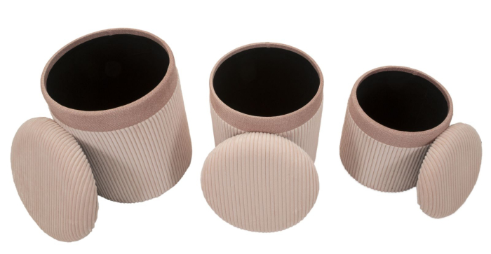 Puf cu spatiu depozitare, roz, set de 3 piese, cm ø 40,5x49,5-35x42-31x38 [7]