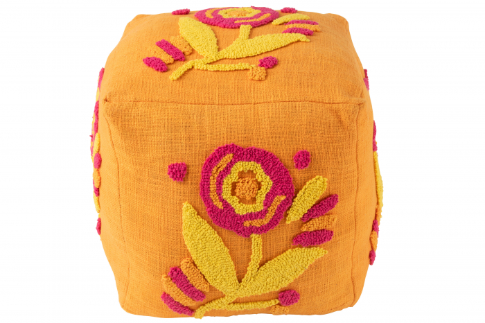 Puf Patrat Floare, Bumbac, Portocaliu/Roz/Galben [2]
