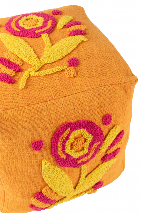 Puf Patrat Floare, Bumbac, Portocaliu/Roz/Galben [4]