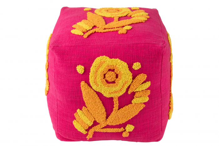 Puf Patrat Floare, Bumbac, Roz/Portocaliu/Galben [2]