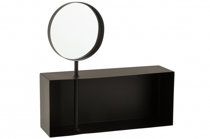 Raft cu oglinda detasabila, Metal Fier, Negru, 45.5x13x46 cm
