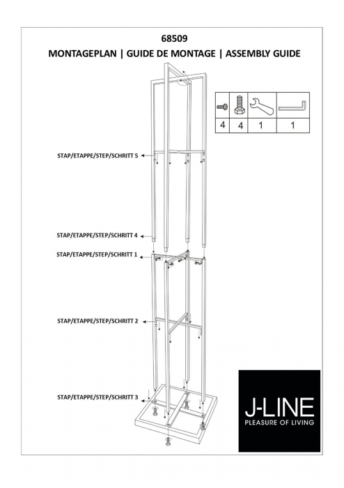 Suport de perne, Metal, Negru, 45.5x45.5x211 cm [3]