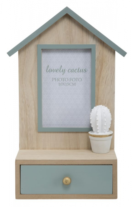 Rama foto cu sertar Cactus, MDF/Sticla, gri,  20,5X8.5X31  cm [2]