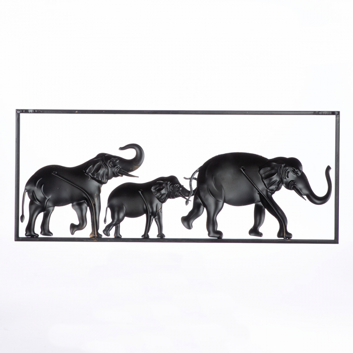 Relief de perete, dreptunghiular, Savannah, Motiv elefant, Metal, maro, auriu, gri, PU 1, L. 2 cm, L. 61 cm, H. 25 cm [2]