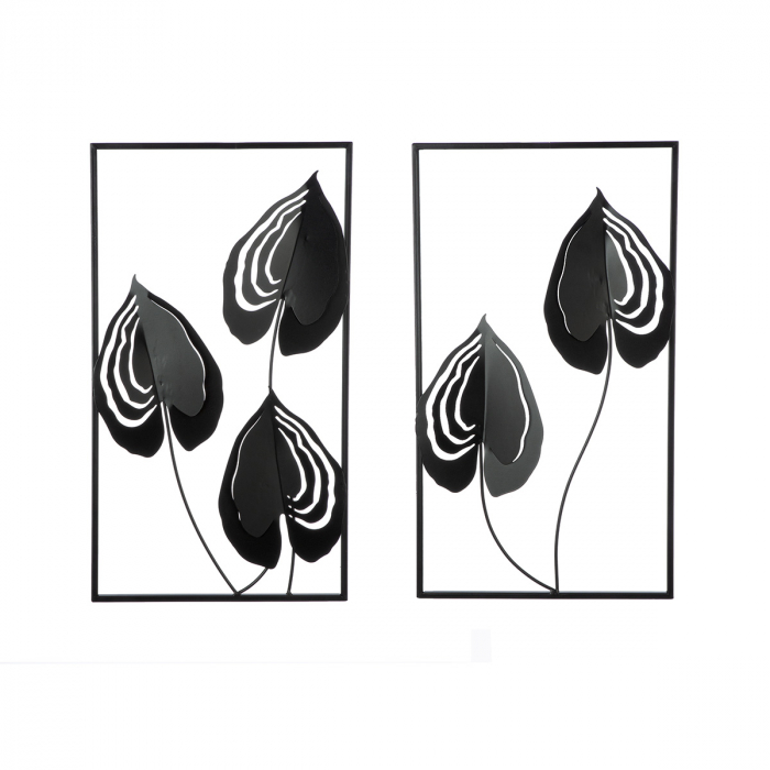 Relief de perete, Dubia, Motiv frunze, Metal, negru, PU 4, 2 buc. asortate, L. 1,5 cm, L. 30 cm, H. 55 cm [1]