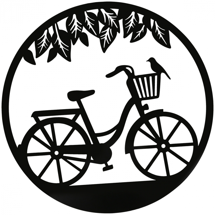Relief de perete, rotund, motiv bicicletă, metal, negru, PU 2, L. 2 cm, D. 60 cm [1]