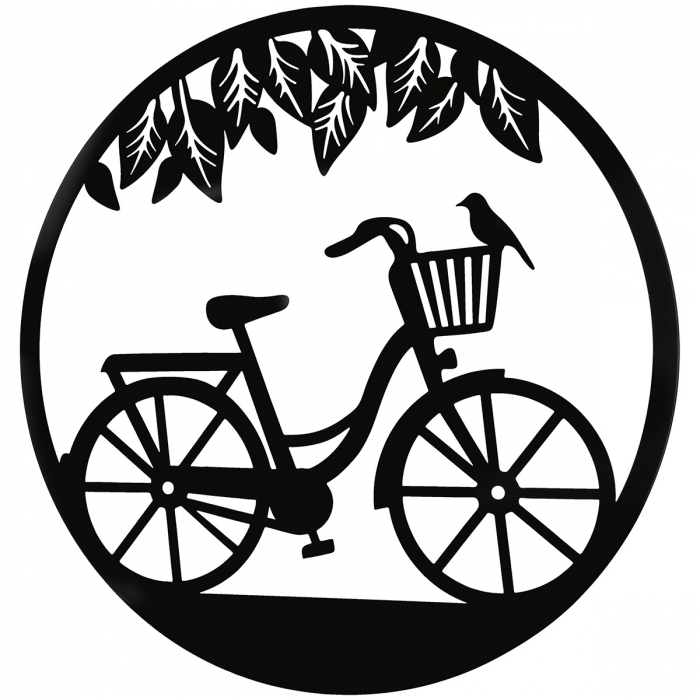 Relief de perete, rotund, motiv bicicletă, metal, negru, PU 2, L. 2 cm, D. 60 cm [3]