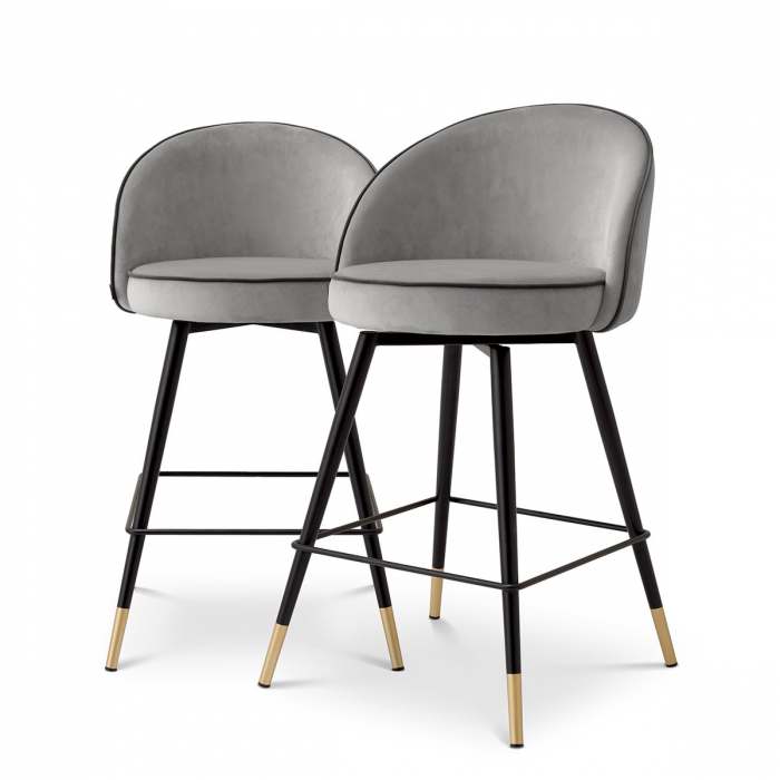 Scaun counter, Cooper roche set de 2 din catifea gri deschis, Dims: L. 50 | W. 50 | H. 93 | SD. 44 | SH. 67  (CM) [1]