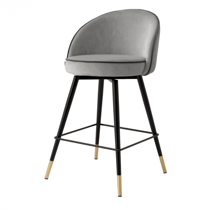 Scaun counter, Cooper roche set de 2 din catifea gri deschis, Dims: L. 50 | W. 50 | H. 93 | SD. 44 | SH. 67  (CM) [2]