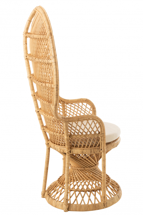 Scaun cu perna Peacock, Stuf/Ratan/Bambus, Natural/Alb, 58.5x101.5x134 cm [3]