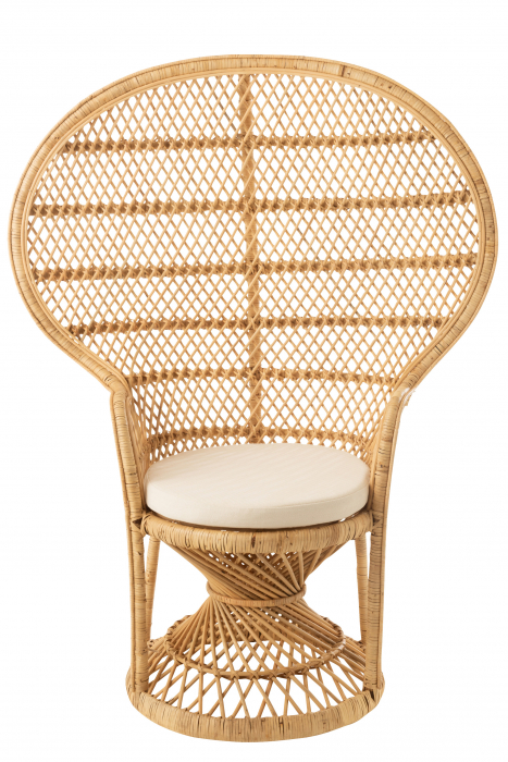 Scaun cu perna Peacock, Stuf/Ratan/Bambus, Natural/Alb, 58.5x101.5x134 cm [2]