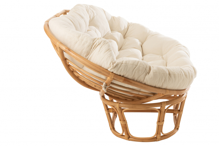 Fotoliu cu perna Roni, Ratan/Bambus, Alb/Natural, 179x155x36 cm [3]