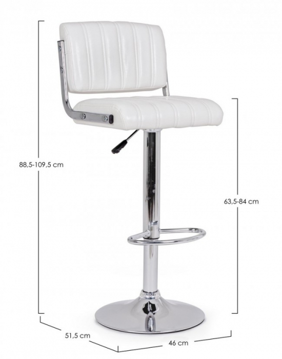 Scaun de bar Barclay, Otel/Fibre sintetice, Alb/Argintiu, 46x51.5x88.5/109.5 cm [2]