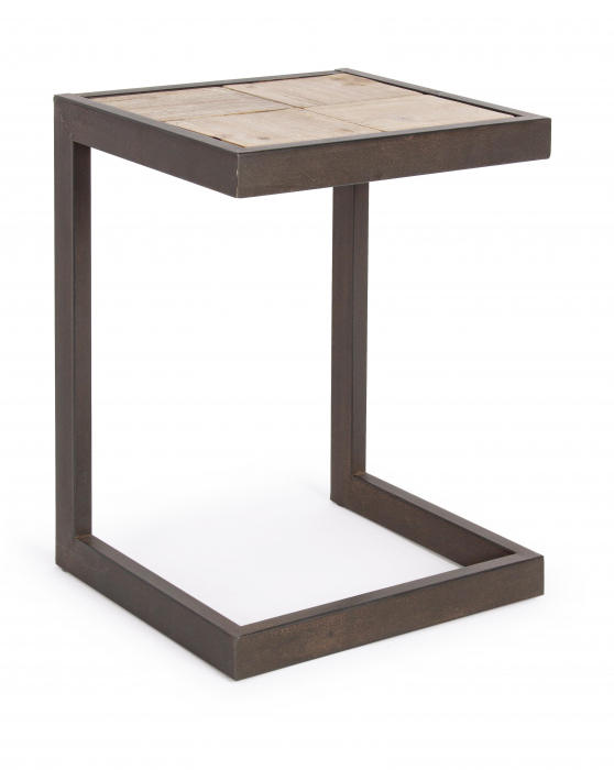 Taburet Blocks, Otel/Lemn, Maro, 36x32x47 cm [2]