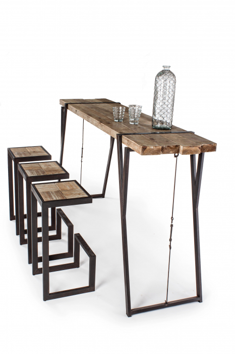 Scaun de bar Blocks, Otel/Lemn, Maro, 36x32x70 cm [6]