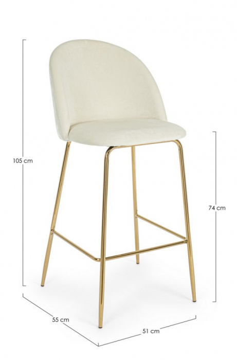 Scaun de bar Carry, Otel/catifea, Alb, 51x55x105 cm [2]