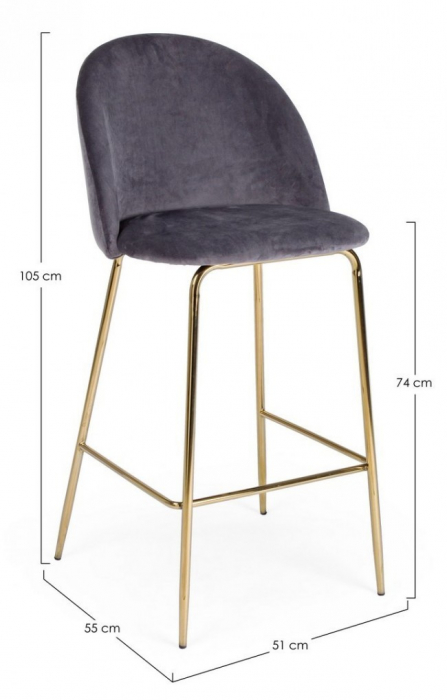 Scaun de bar Carry, Otel/catifea, Gri, 51x55x105 cm [2]