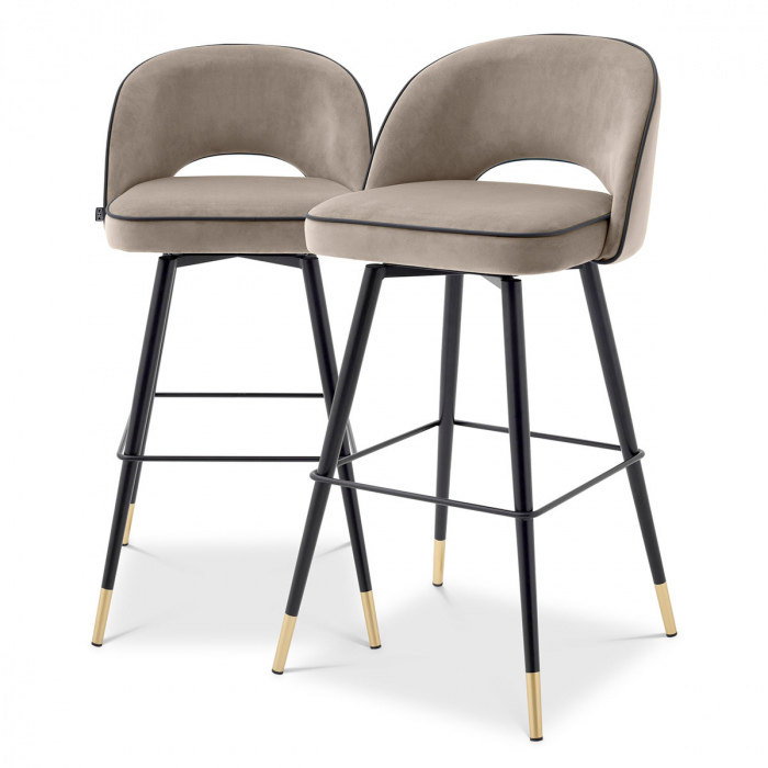 Scaun de bar, Cliff savona greige catifea set de 2, Dims: W. 51 | D. 52 | H. 103 | SD. 46 | SH. 78.5  (CM) [1]