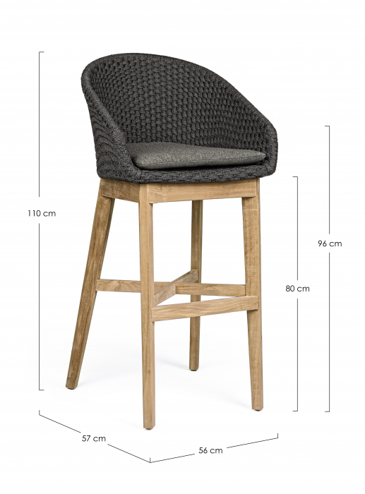 Scaun de bar Coachella, Aluminiu/Poliester, Negru/Maro, 57x57x110 cm (gold) [2]