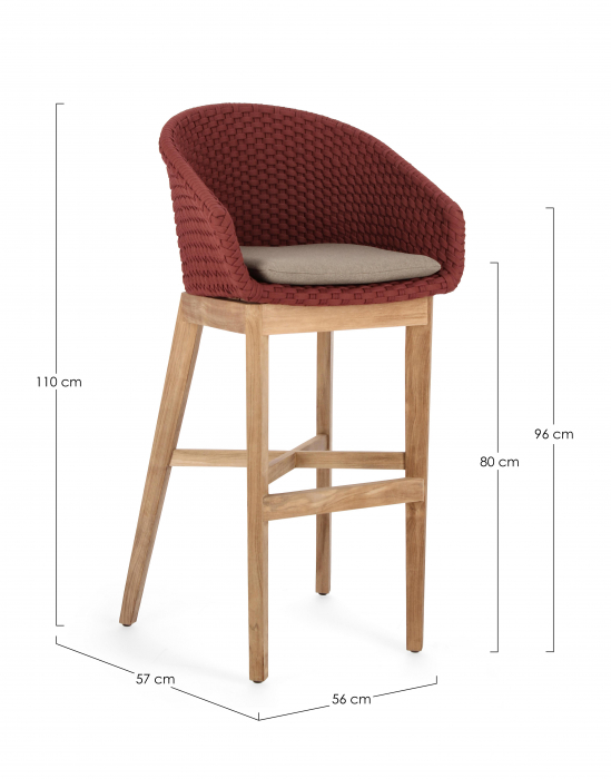 Scaun de bar Coachella Scarlet, Aluminiu/Poliester, Bordo/Maro, 57x57x110 cm (gold) [2]