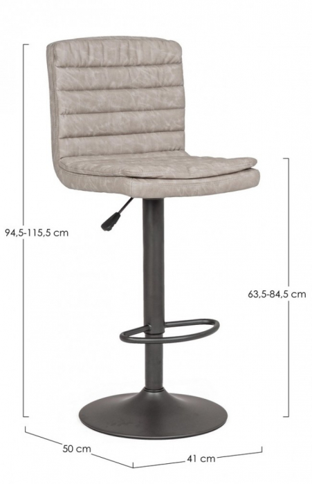Scaun de bar Connor,reglabil, Otel/Imitatie de piele, Gri deschis, 41x50x115.5 cm [2]