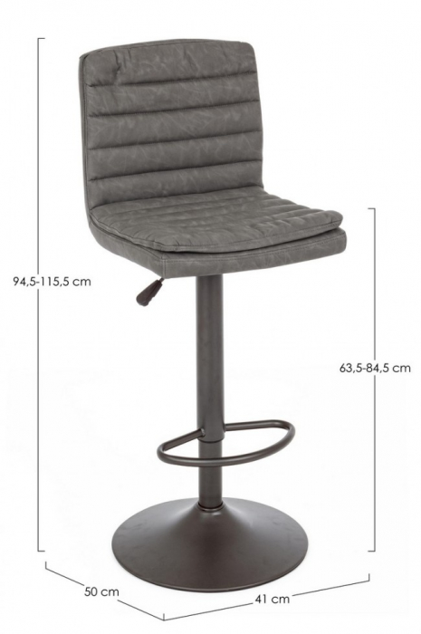 Scaun de bar Connor,reglabil, Otel/Imitatie de piele, Gri inchis, 41x50x115.5 cm [2]