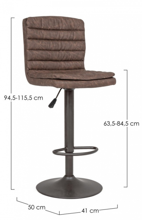 Scaun de bar Connor,reglabil, Otel/Imitatie de piele, Maro, 41x50x115.5 cm [2]