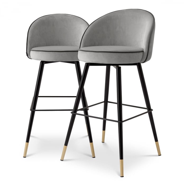 Scaun de bar, Cooper roche set de 2 catifea gri deschis, Dims: L. 55 | W. 50 | H. 103 | SD. 44 | SH. 78  (CM) [1]