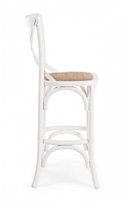 Scaun de bar Cross, Lemn, Alb, 50x52x118 cm [5]