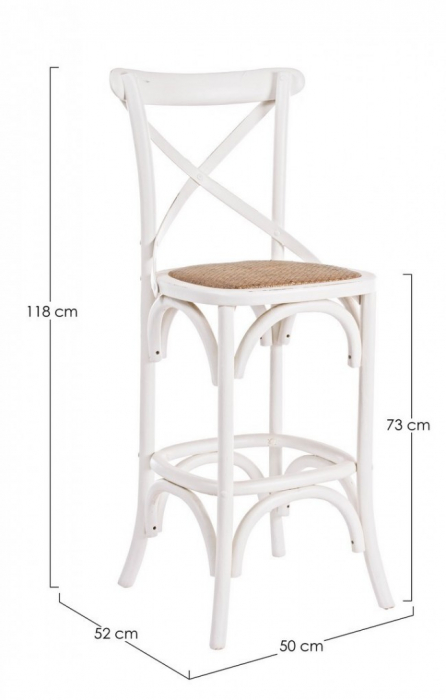 Scaun de bar Cross, Lemn, Alb, 50x52x118 cm [2]