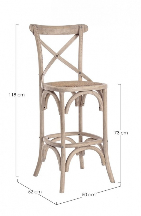 Scaun de bar Cross, Lemn, Gri deschis, 50x52x118 cm [2]