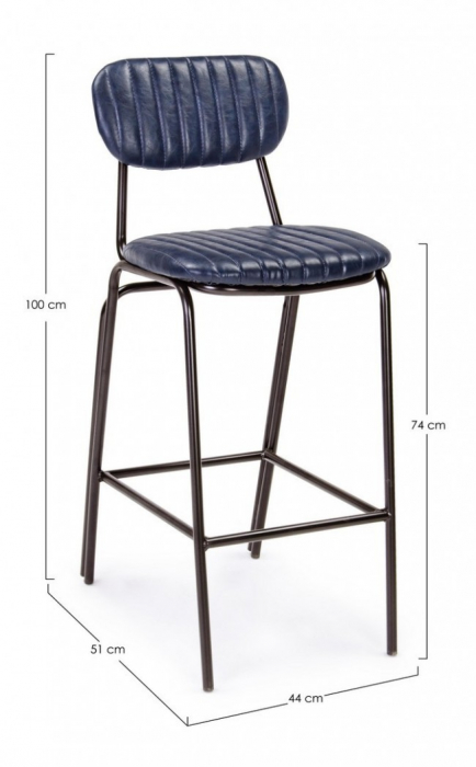 Scaun de bar Debbie, Imitatie din piele, Albastru, 44x51x100 cm [2]
