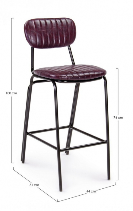 Scaun de bar Debbie, Imitatie din piele, Visiniu, 44x51x100 cm [2]