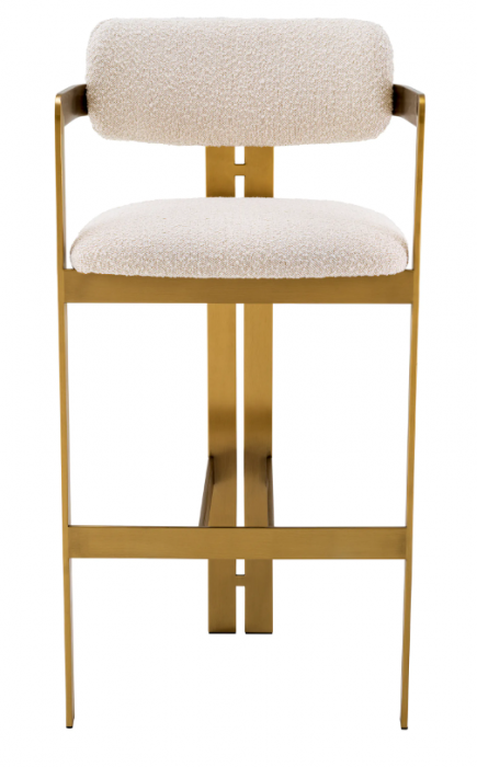 Scaun de bar, Donato cu finisaj alamă, crem bouclé, Dims: W. 53 | D. 53.5 | H. 107 | SD. 44 | SH. 78.5 | AH. 96.5  (CM) [3]